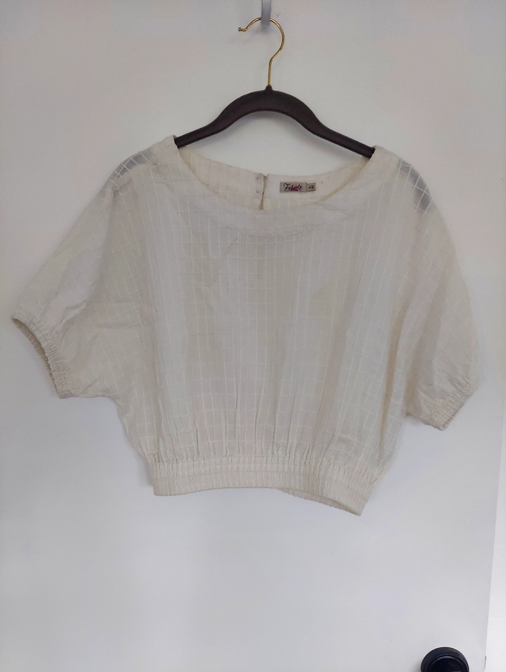 Faherty Ivory Cala Windowpane cropped Boatneck Top